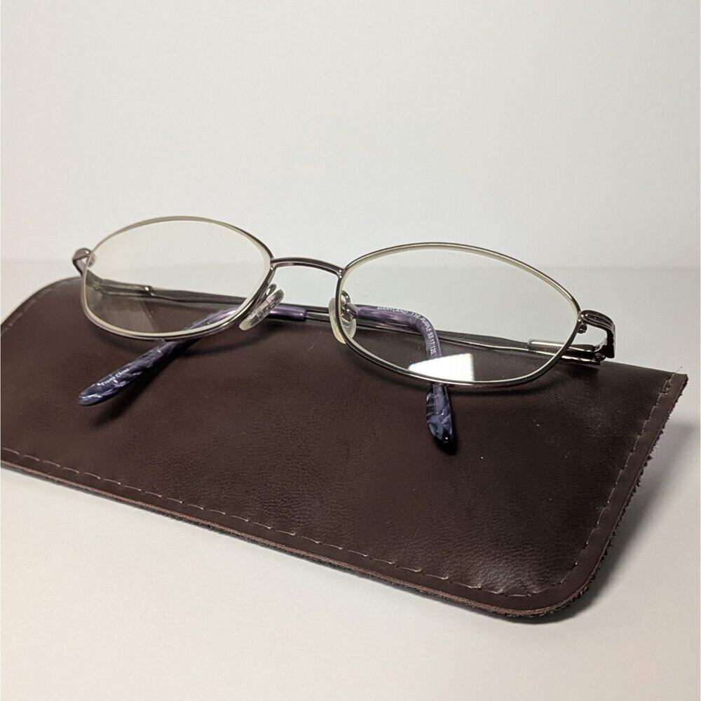 Maryland 112 Silver Oval Metal Eyeglass Frames w/ Purple Accent Tips Frames Only